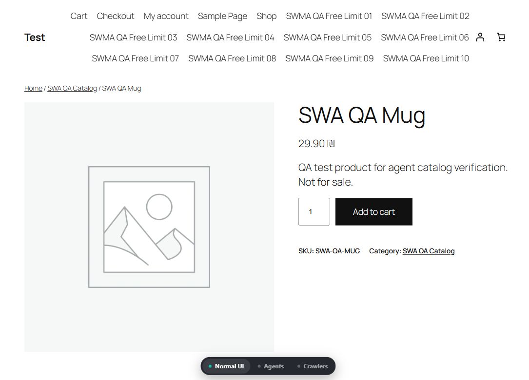 Actual Normal UI screenshot from the WordPress test site, including the plugin view switch.